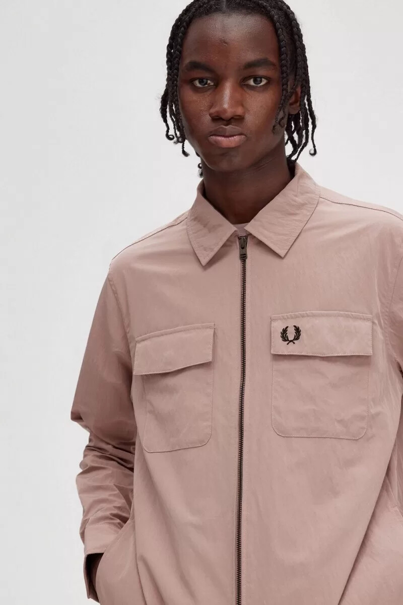 camicia da uomo con zip fred perry rosa scuro