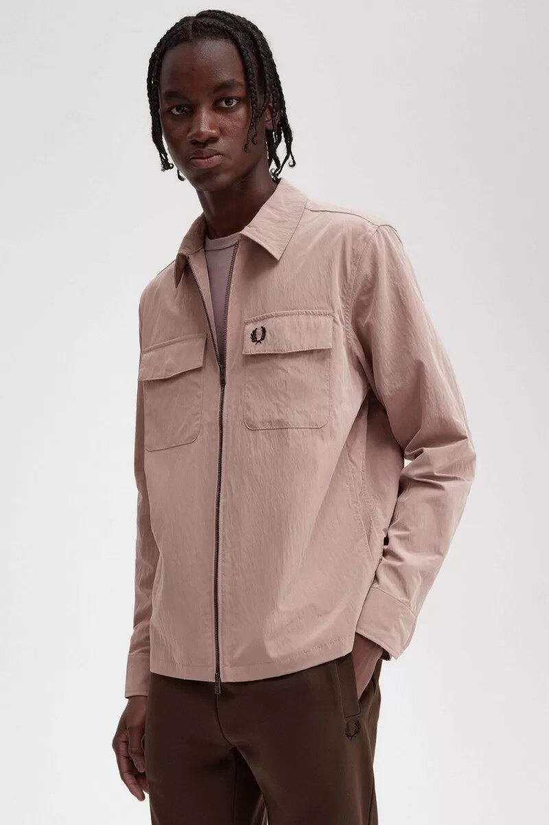 camicia da uomo con zip fred perry rosa scuro