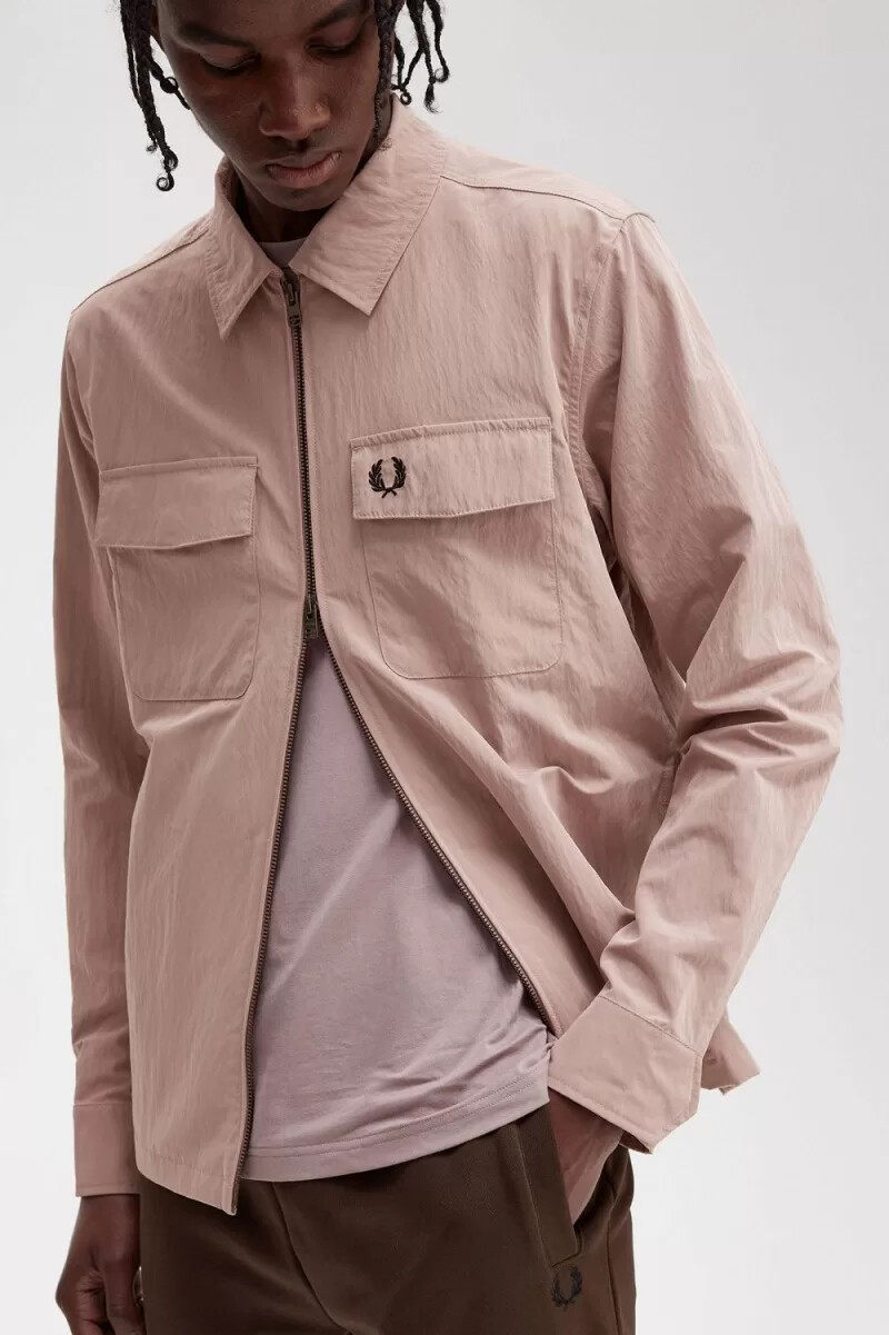 camicia da uomo con zip fred perry rosa scuro