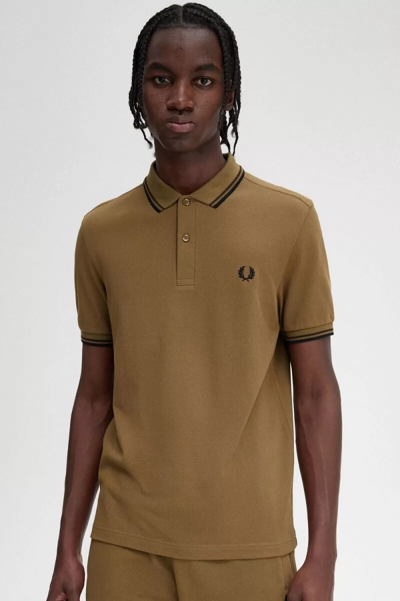 fred perry m3600 camicia da uomo marrone tabacco bruciato nero