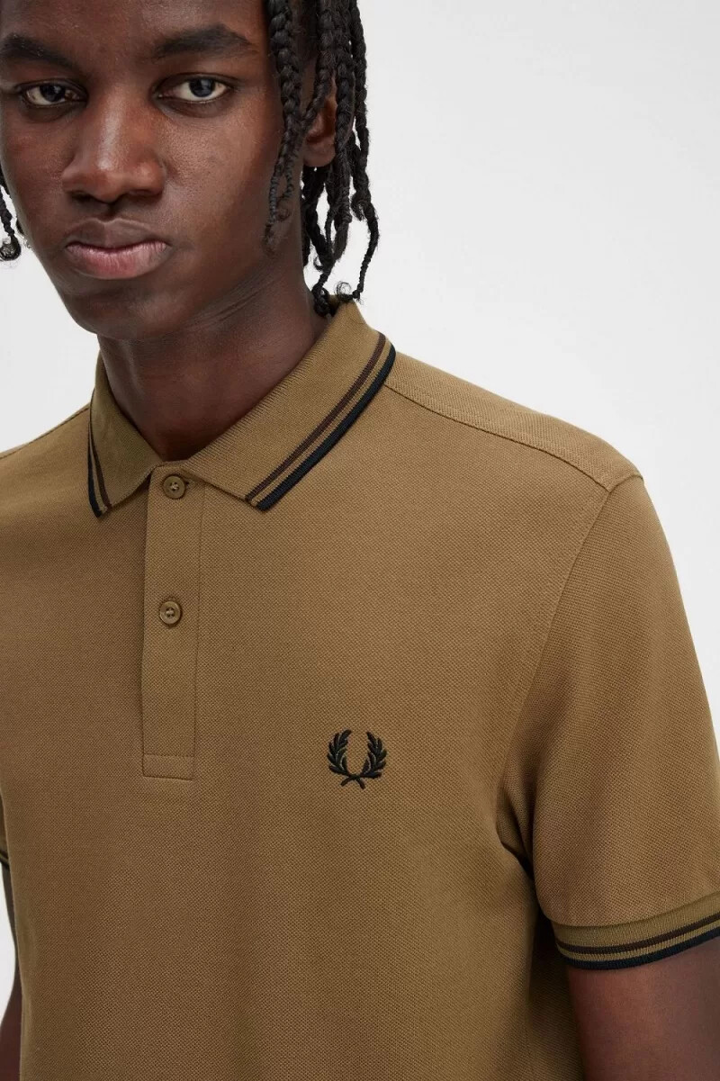 fred perry m3600 camicia da uomo marrone tabacco bruciato nero