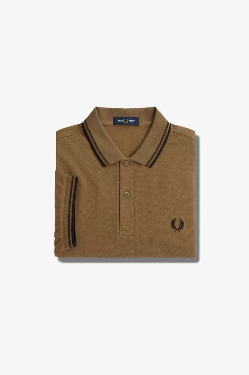 fred perry m3600 camicia da uomo marrone tabacco bruciato nero