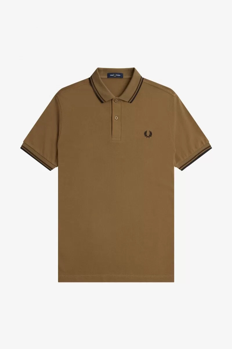 fred perry m3600 camicia da uomo marrone tabacco bruciato nero