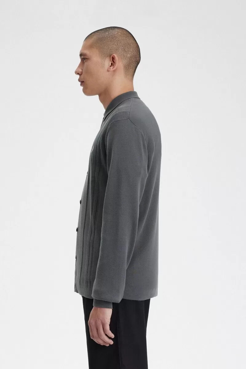 camicia da uomo in maglia con bottoni fred perry verde campo