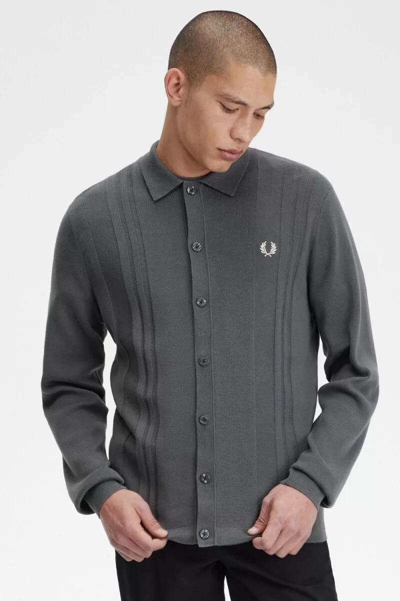 camicia da uomo in maglia con bottoni fred perry verde campo