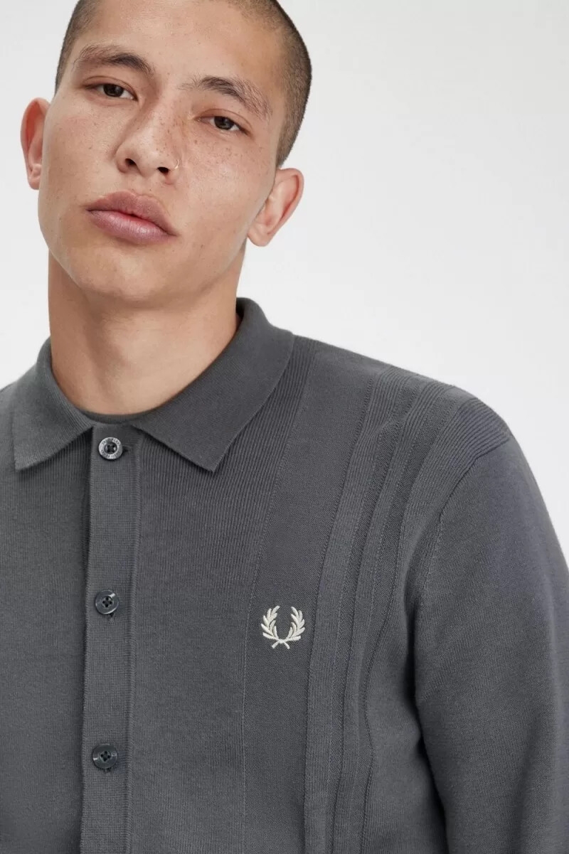 camicia da uomo in maglia con bottoni fred perry verde campo