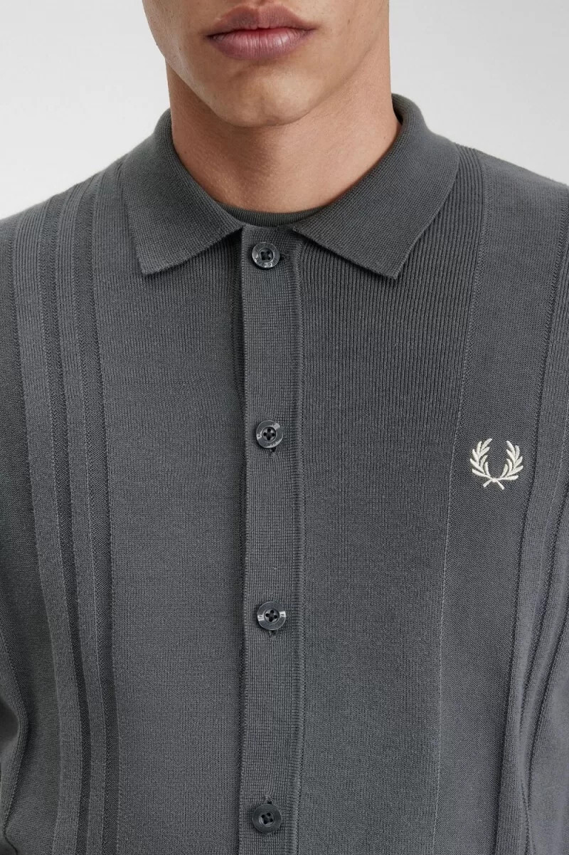camicia da uomo in maglia con bottoni fred perry verde campo