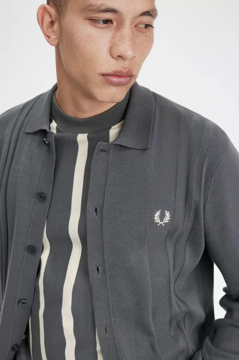 camicia da uomo in maglia con bottoni fred perry verde campo