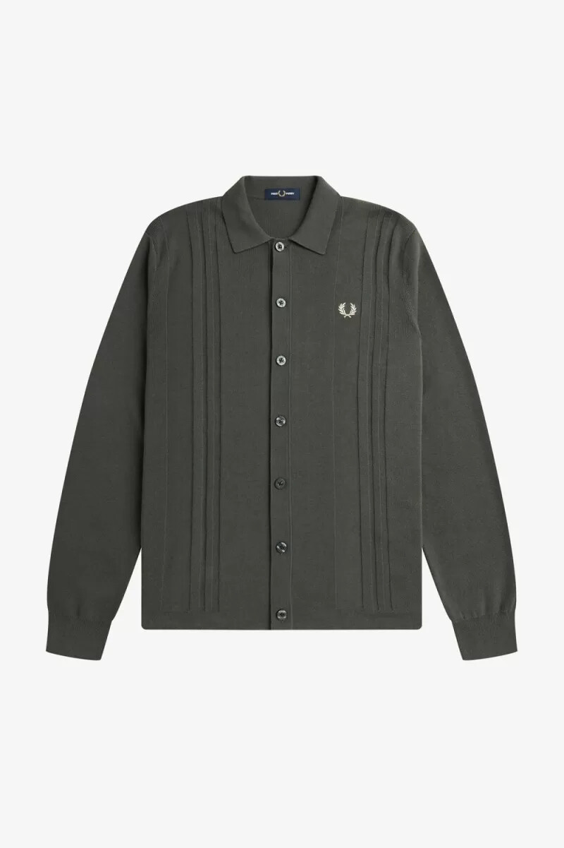 camicia da uomo in maglia con bottoni fred perry verde campo