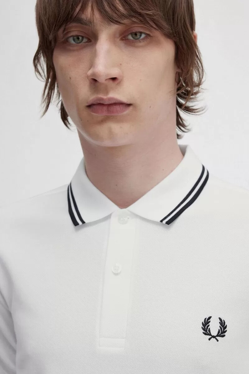 fred perry m3600 camicia da uomo bianca nera