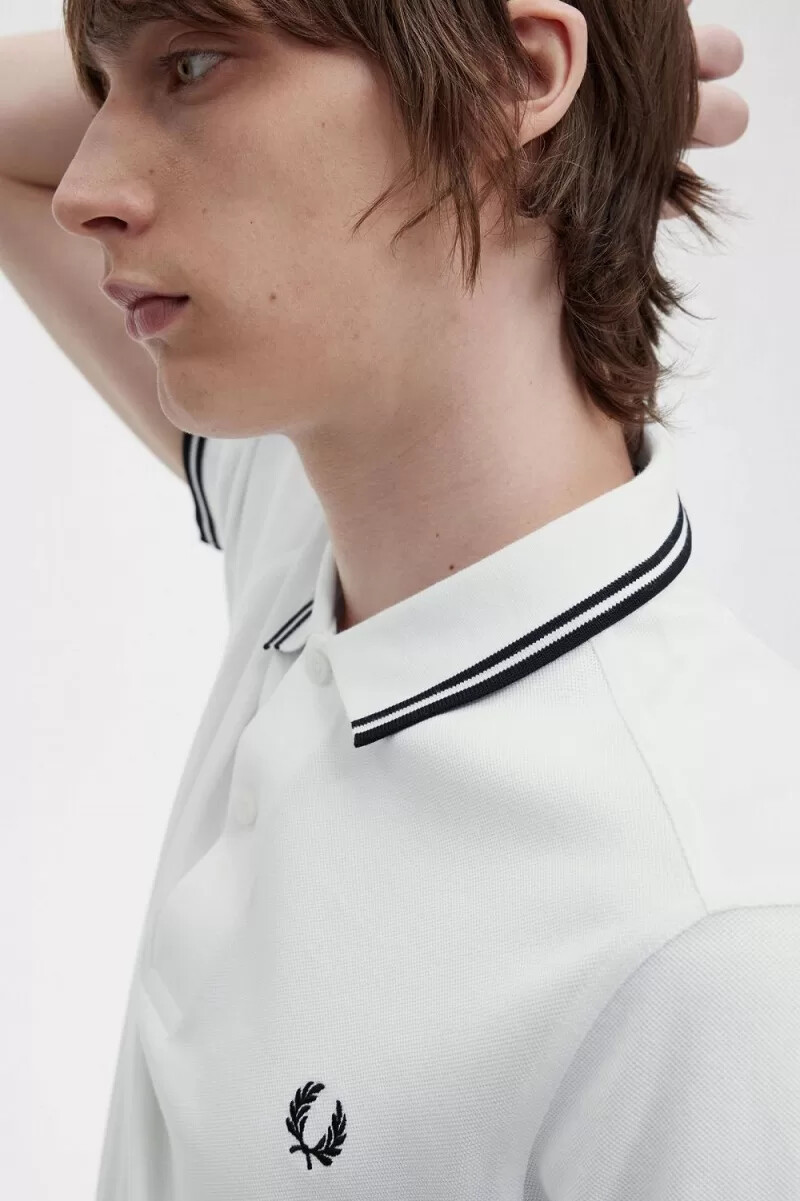 fred perry m3600 camicia da uomo bianca nera
