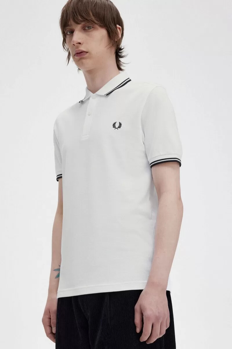 fred perry m3600 camicia da uomo bianca nera