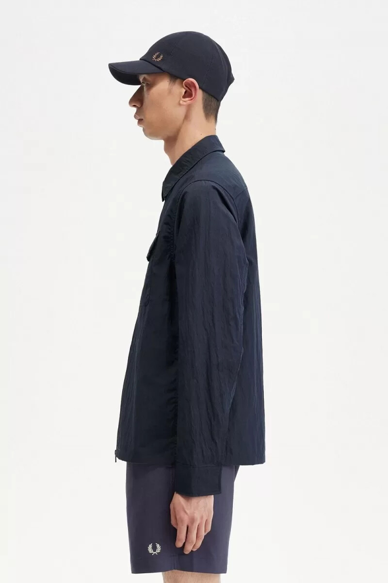 camicia da uomo fred perry con zip testurizzata blu navy