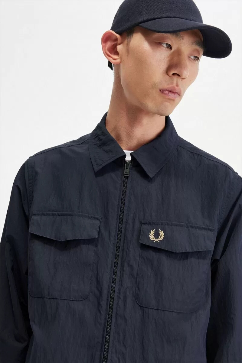 camicia da uomo fred perry con zip testurizzata blu navy