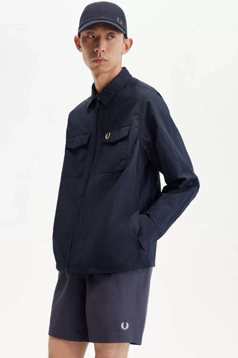 camicia da uomo fred perry con zip testurizzata blu navy