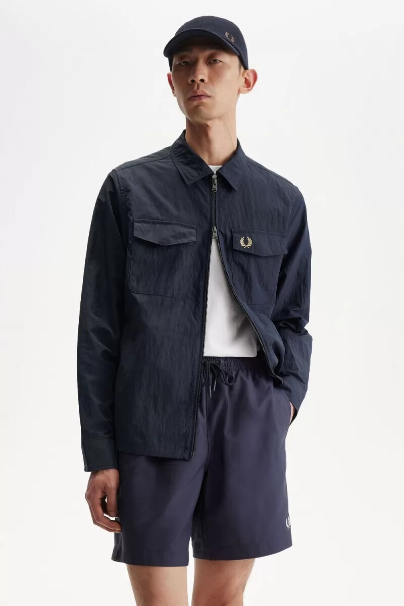 camicia da uomo fred perry con zip testurizzata blu navy
