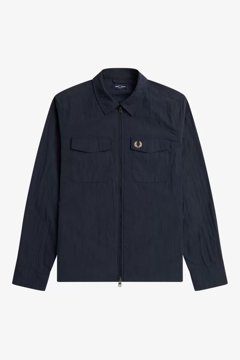 camicia da uomo fred perry con zip testurizzata blu navy