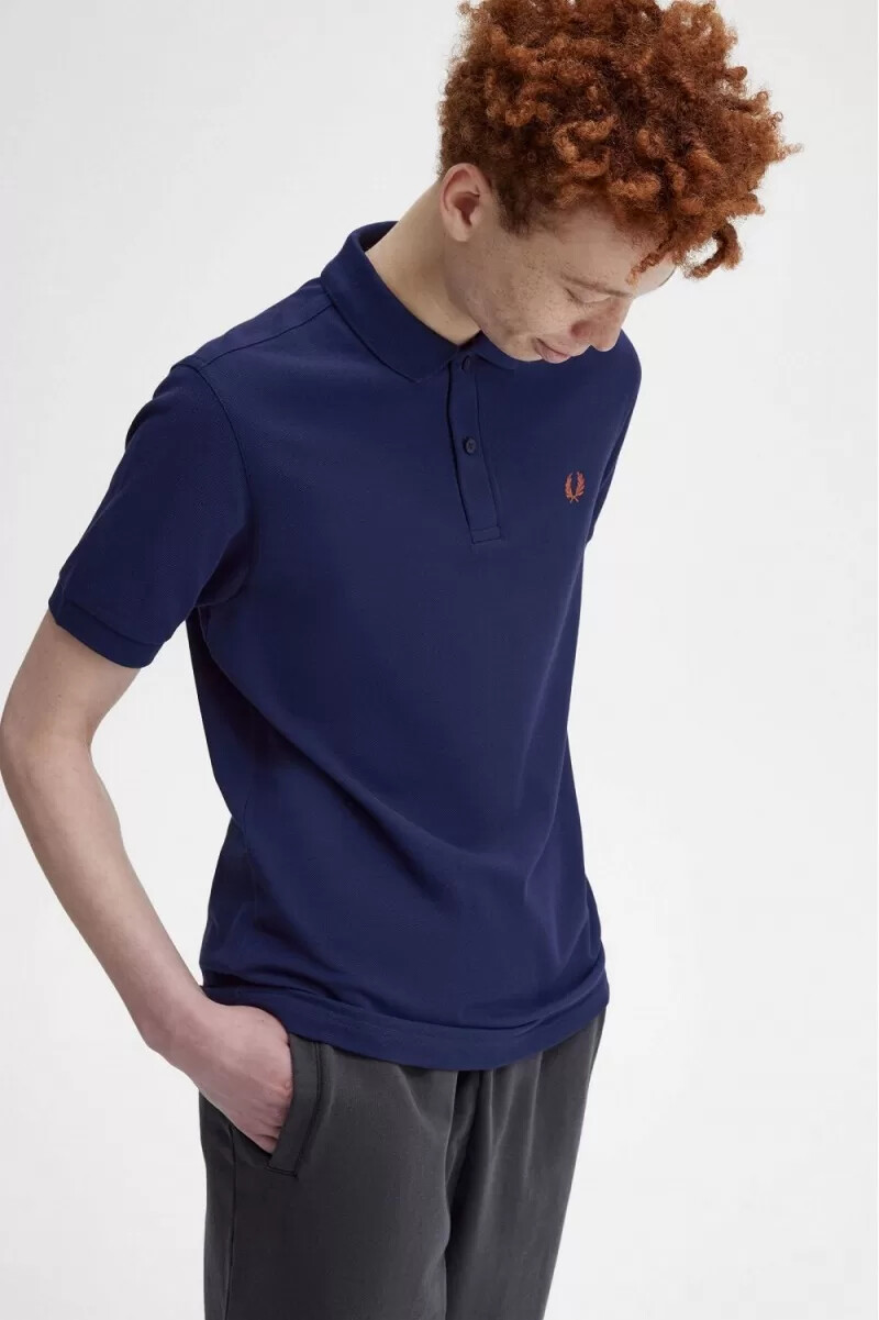 fred perry m6000 camicia da uomo blu navy francese whisky brown