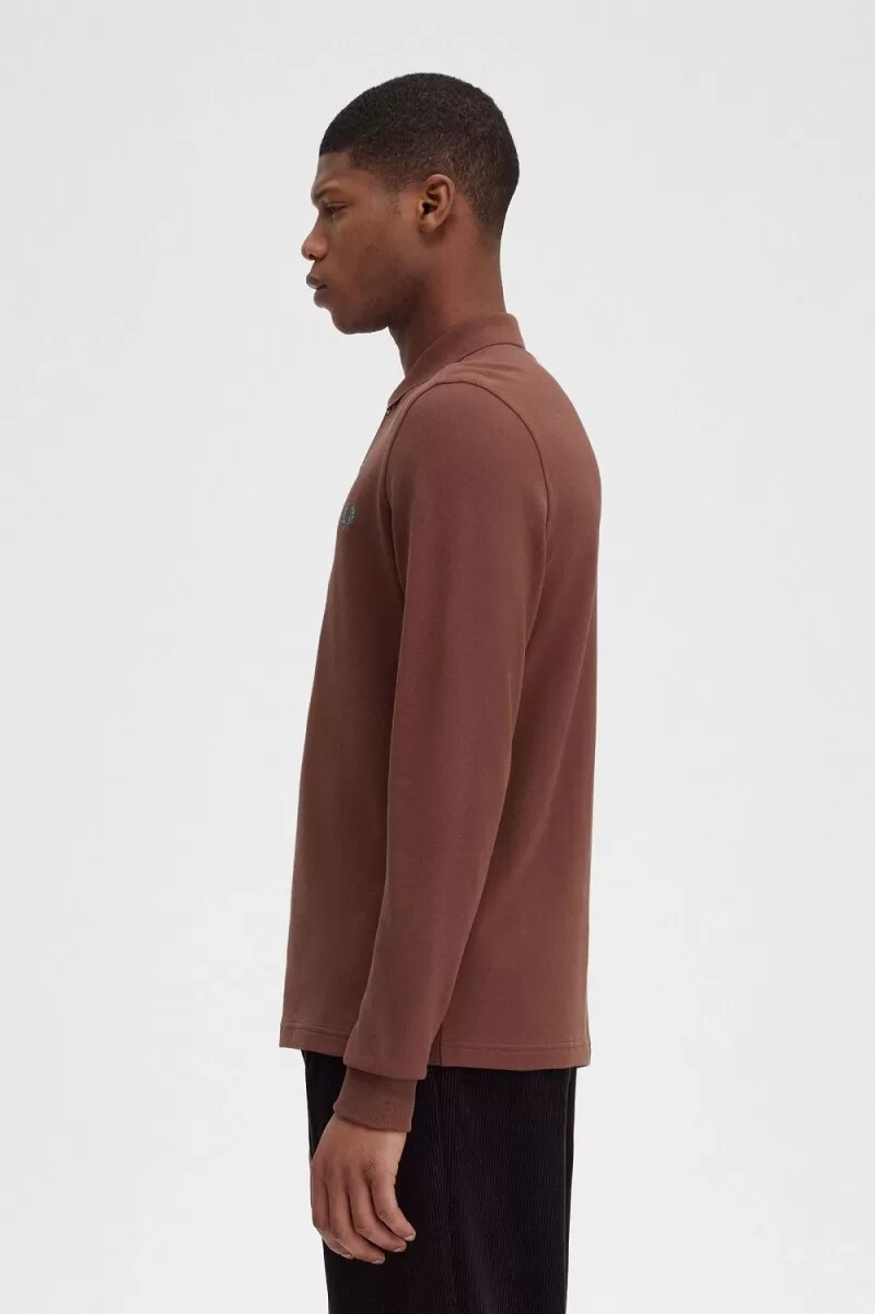fred perry m6006 camicia da uomo whisky brown menta intenso