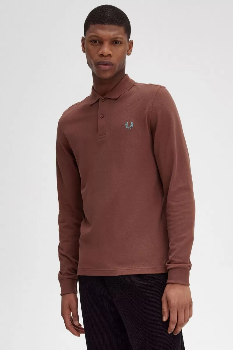 fred perry m6006 camicia da uomo whisky brown menta intenso