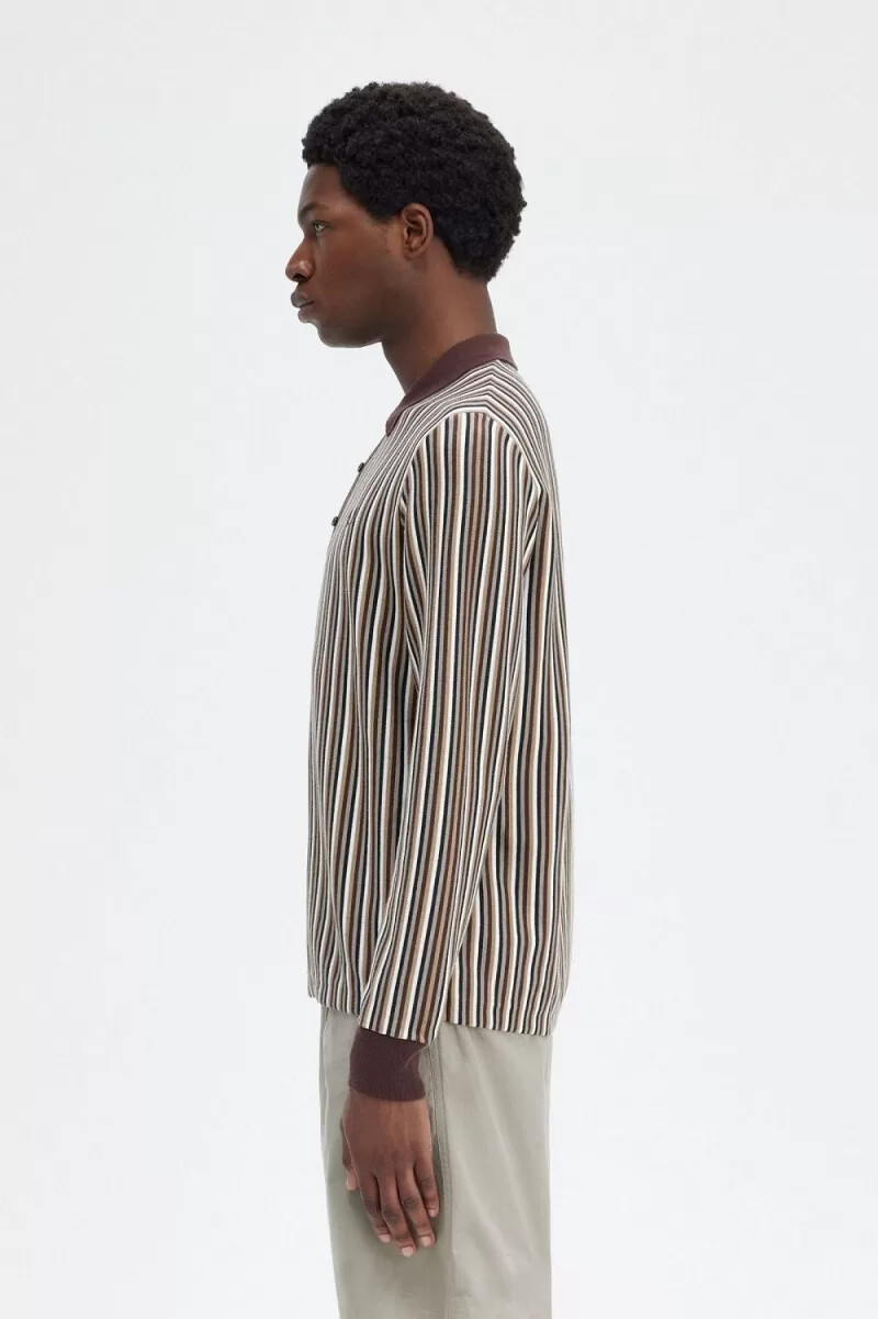 camicia da uomo in maglia a righe sottili fred perry rosso scuro