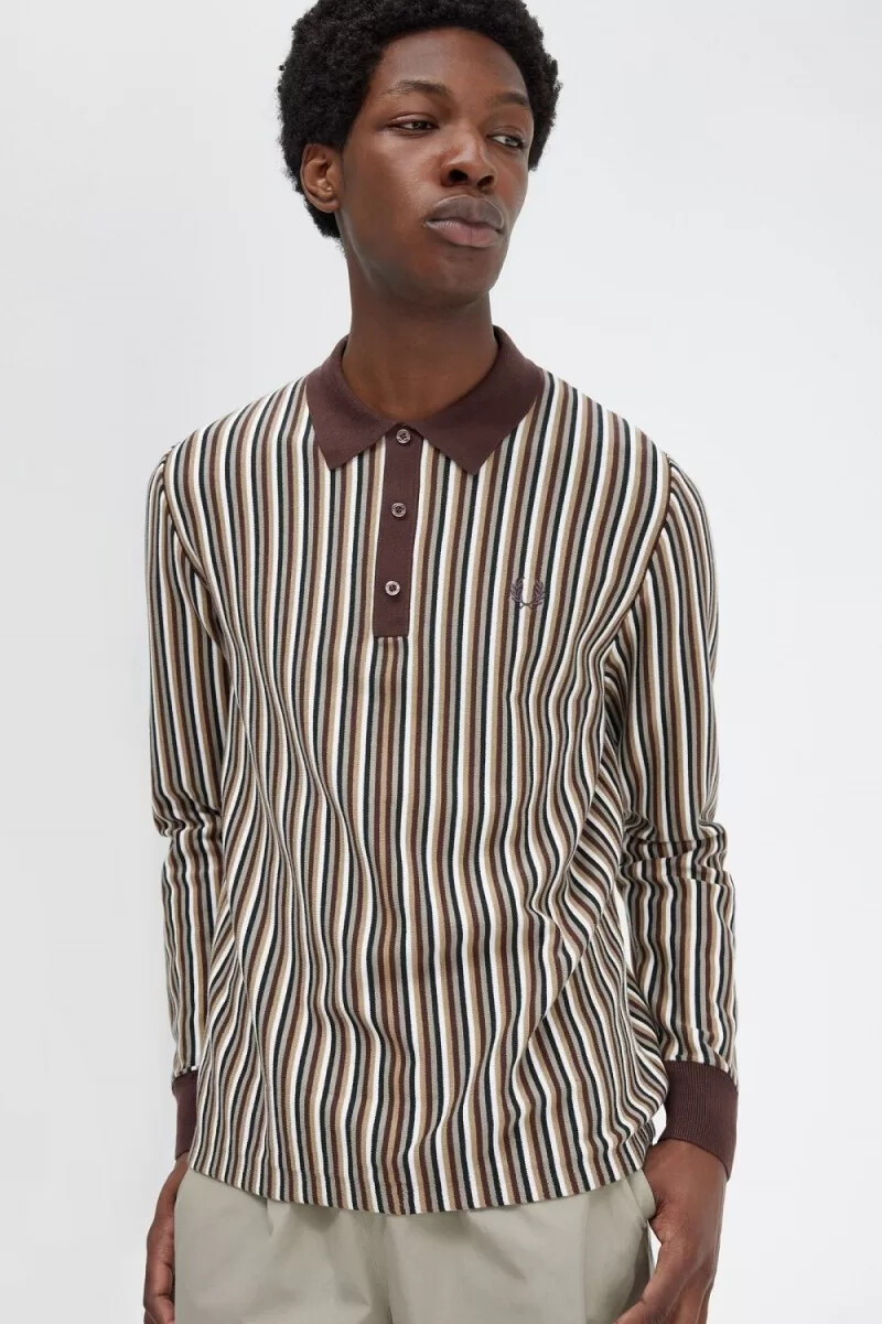 camicia da uomo in maglia a righe sottili fred perry rosso scuro