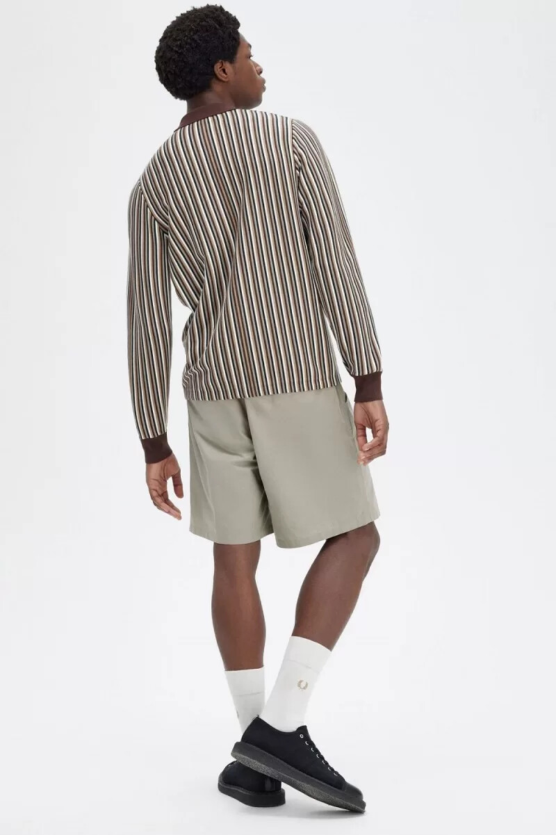 camicia da uomo in maglia a righe sottili fred perry rosso scuro