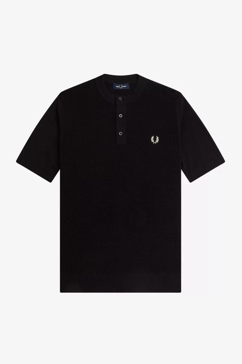 fred perry waffle stitch henley - camicia da uomo nera