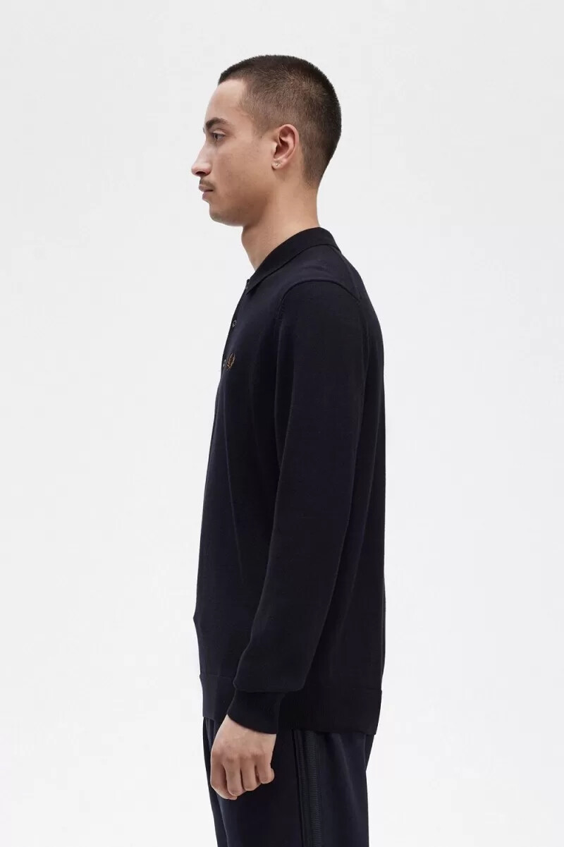 camicia da uomo in maglia a maniche lunghe fred perry blu navy