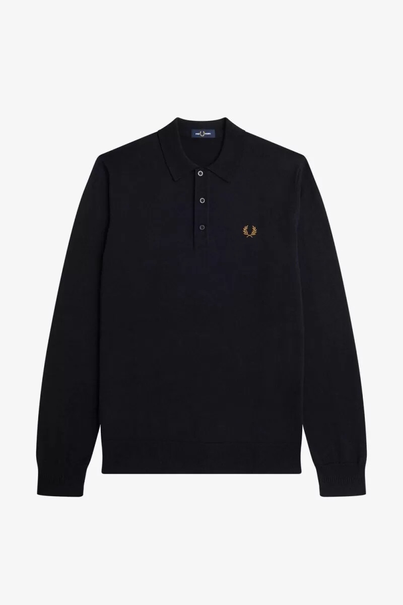 camicia da uomo in maglia a maniche lunghe fred perry blu navy