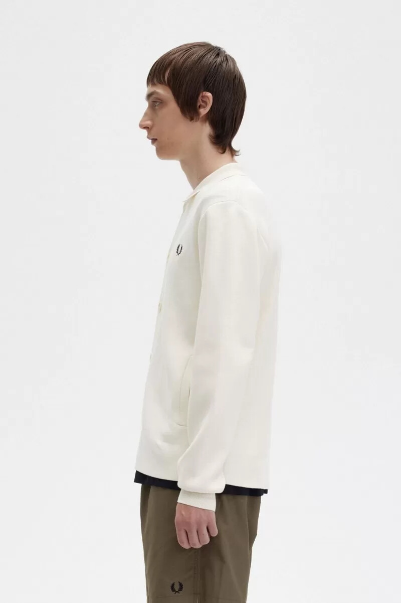 camicia da uomo in maglia con bottoni fred perry beige