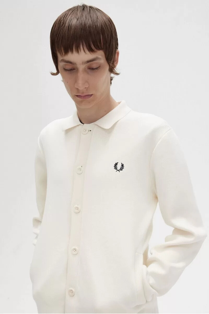 camicia da uomo in maglia con bottoni fred perry beige