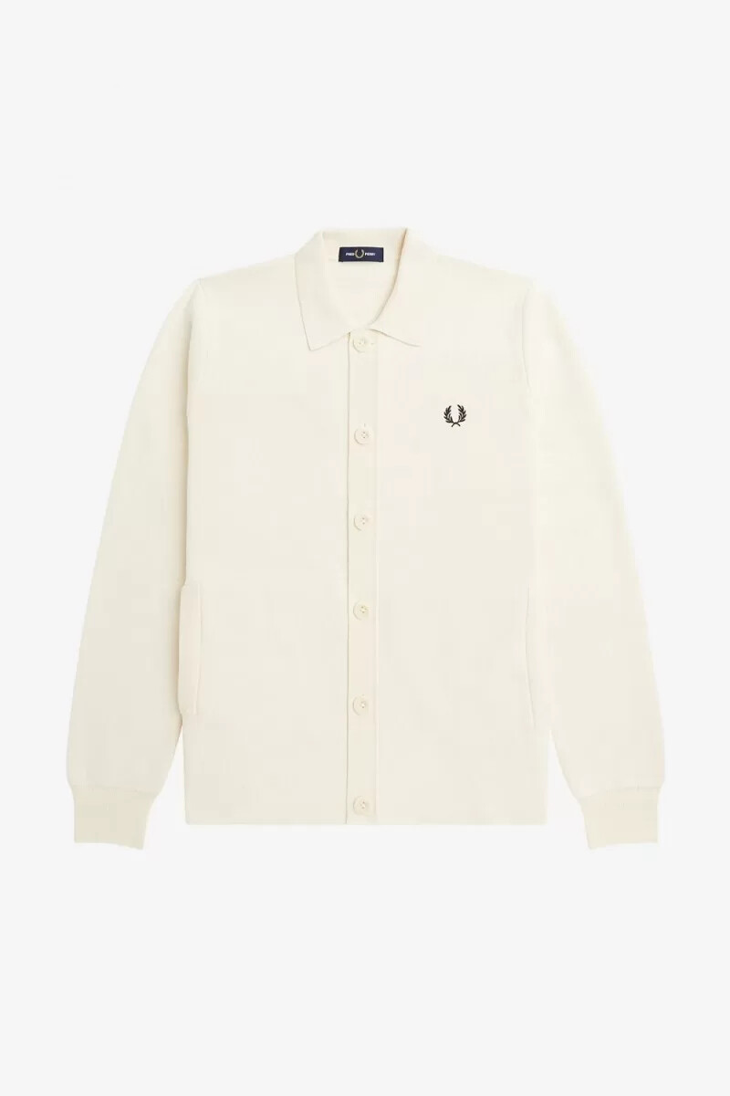 camicia da uomo in maglia con bottoni fred perry beige