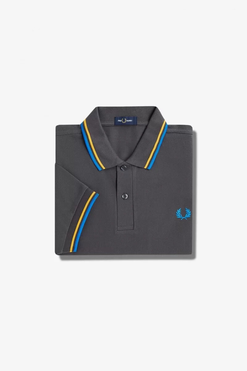 fred perry m3600 camicia da uomo gunmetal golden hour kingfisher