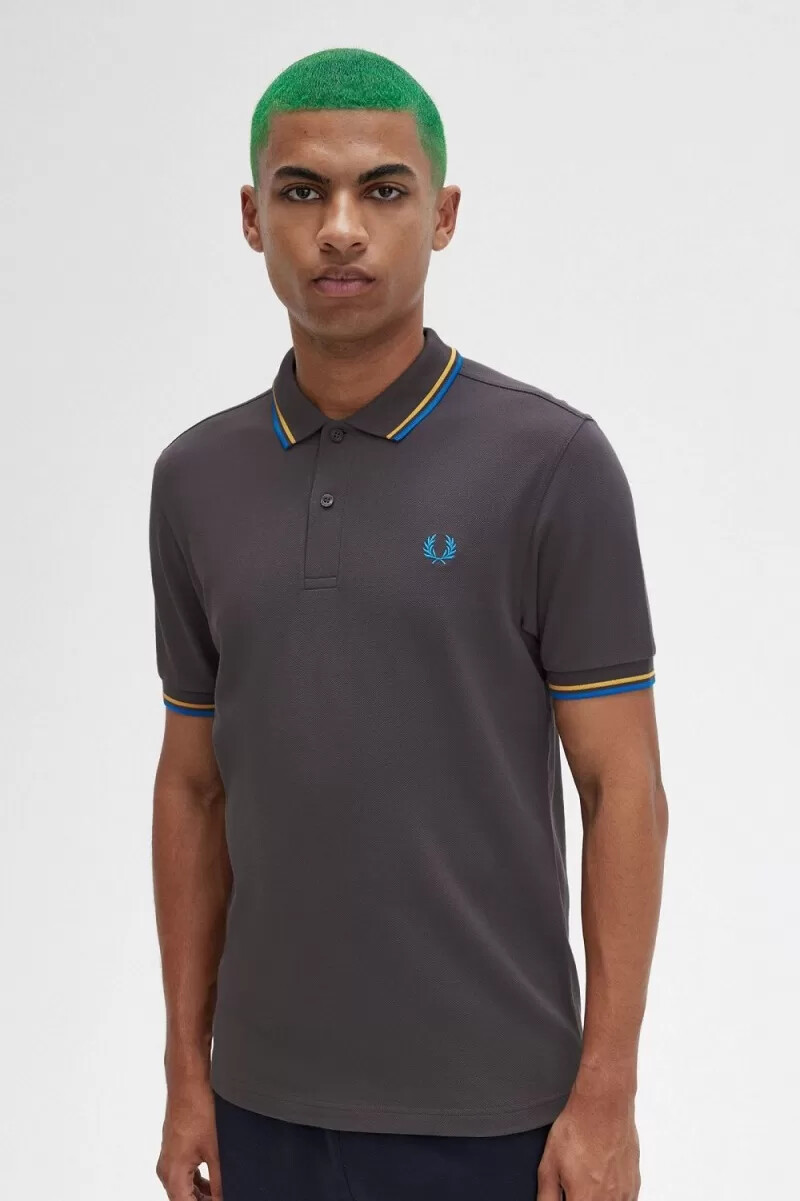 fred perry m3600 camicia da uomo gunmetal golden hour kingfisher