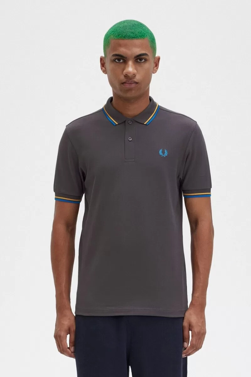 fred perry m3600 camicia da uomo gunmetal golden hour kingfisher