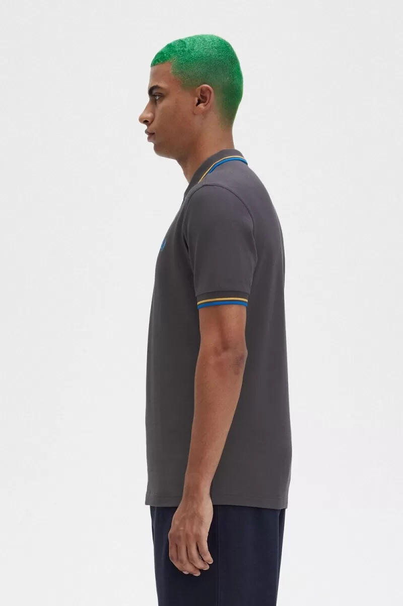 fred perry m3600 camicia da uomo gunmetal golden hour kingfisher