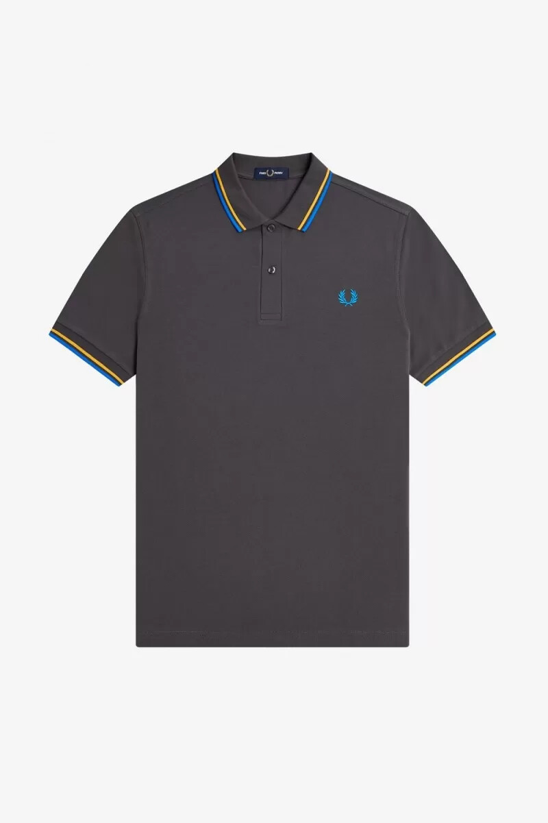 fred perry m3600 camicia da uomo gunmetal golden hour kingfisher