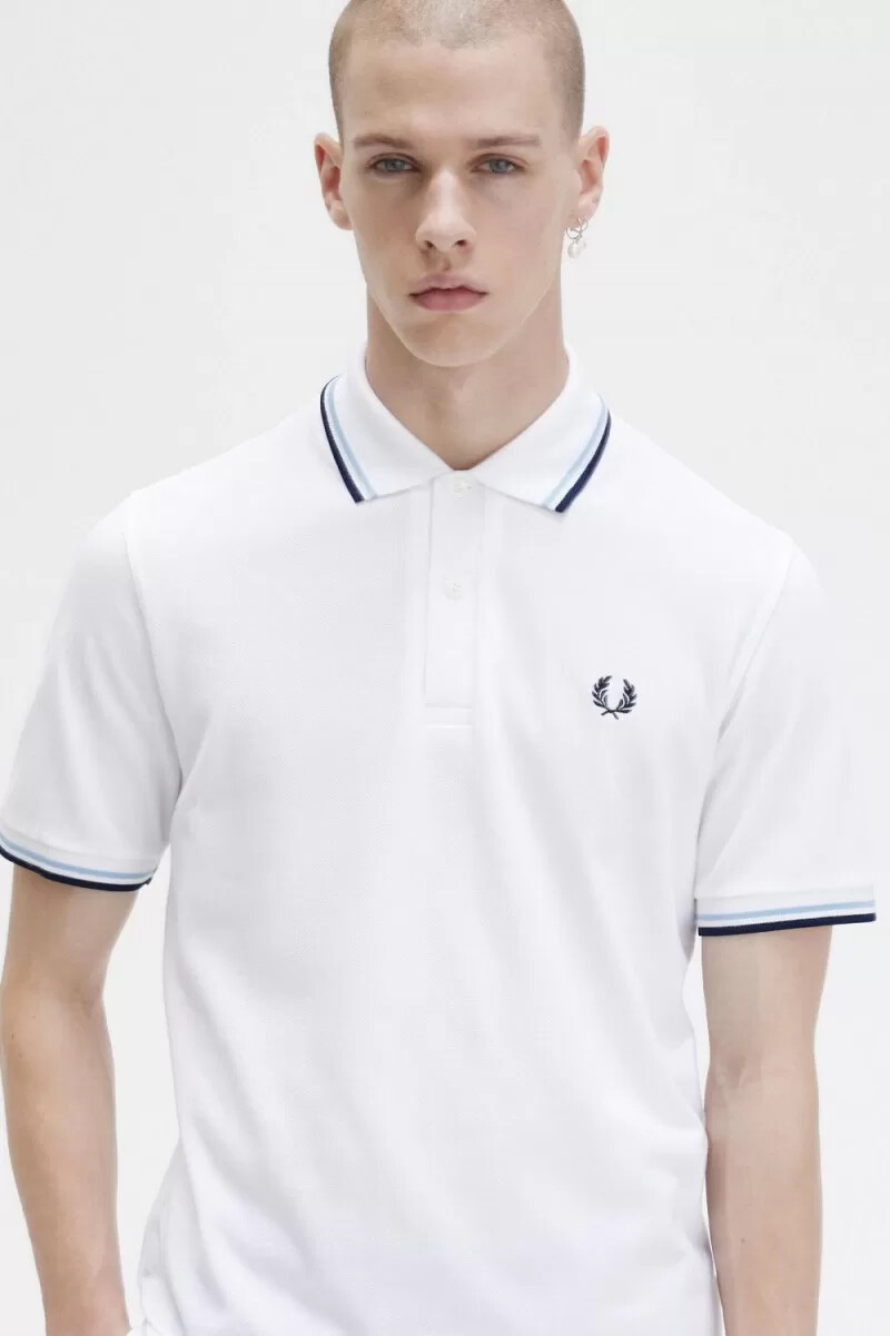 camicia da uomo fred perry m12 bianca acquamarina blu navy