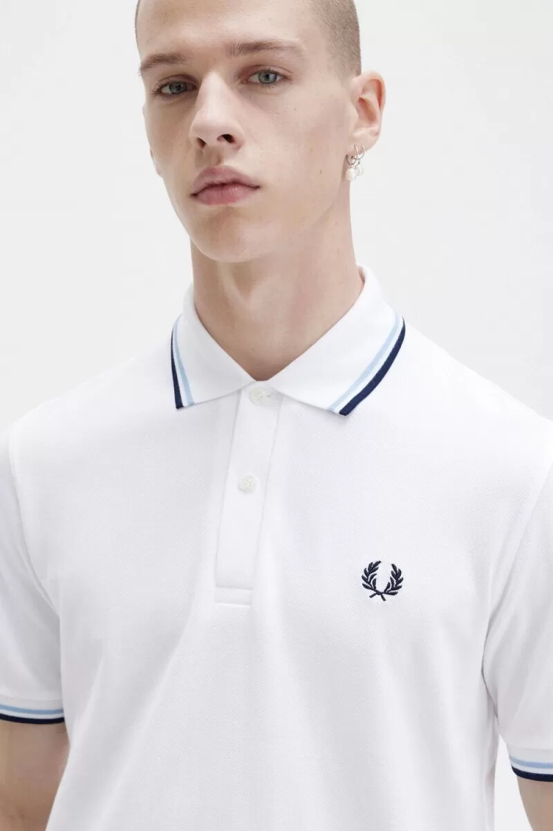camicia da uomo fred perry m12 bianca acquamarina blu navy