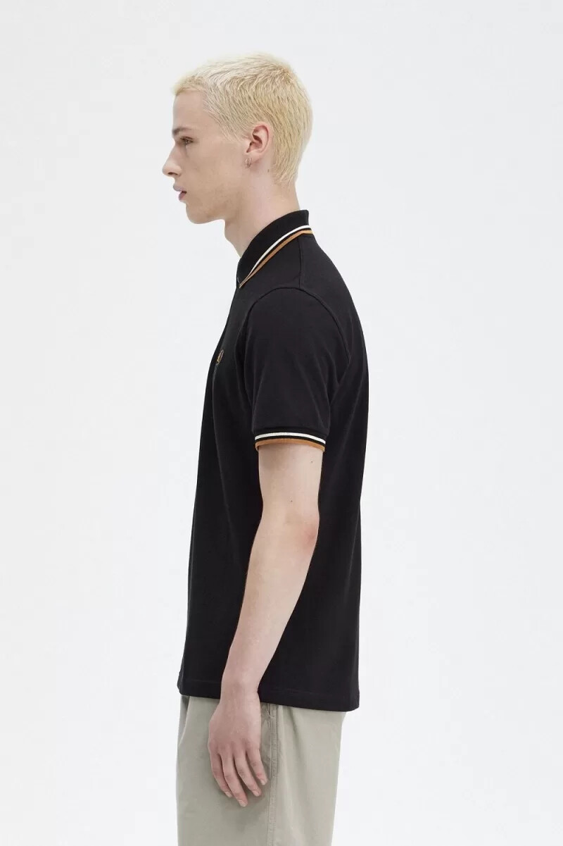 fred perry m12 camicia da uomo nera color avena caffè scuro