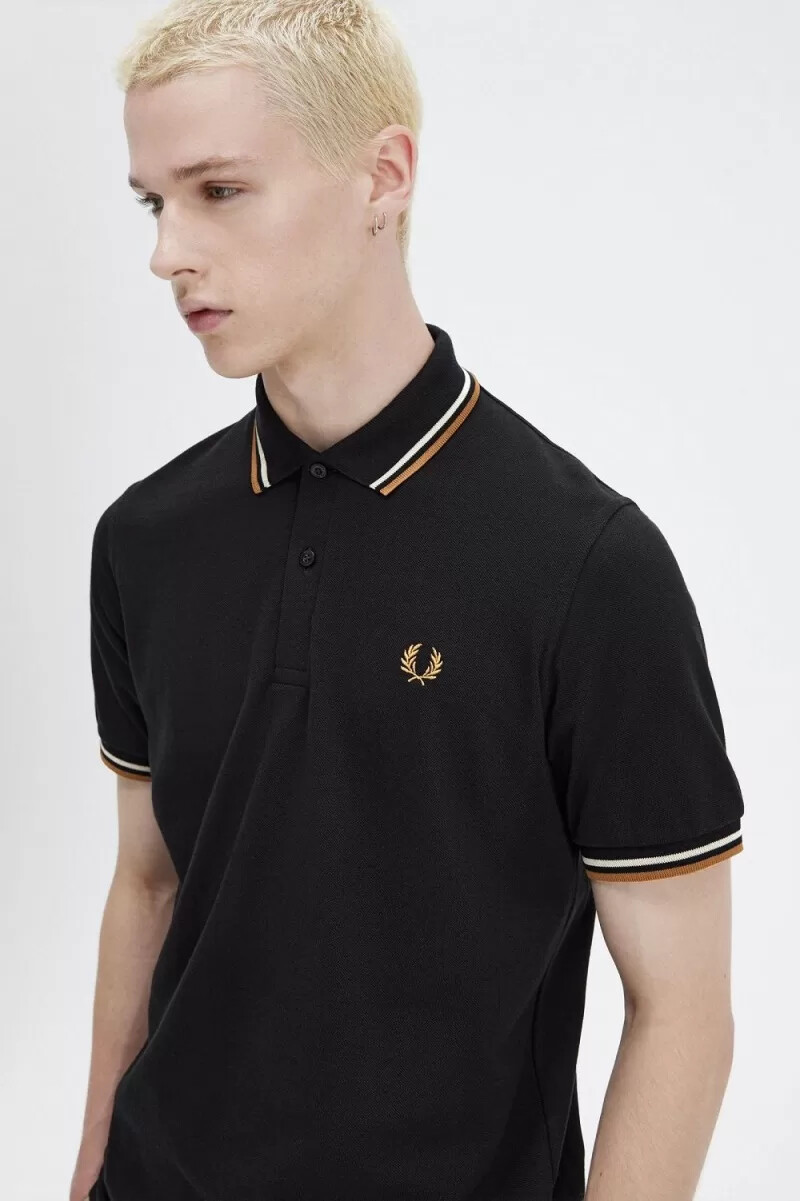 fred perry m12 camicia da uomo nera color avena caffè scuro