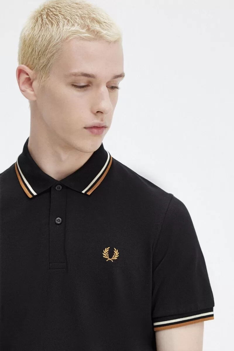 fred perry m12 camicia da uomo nera color avena caffè scuro