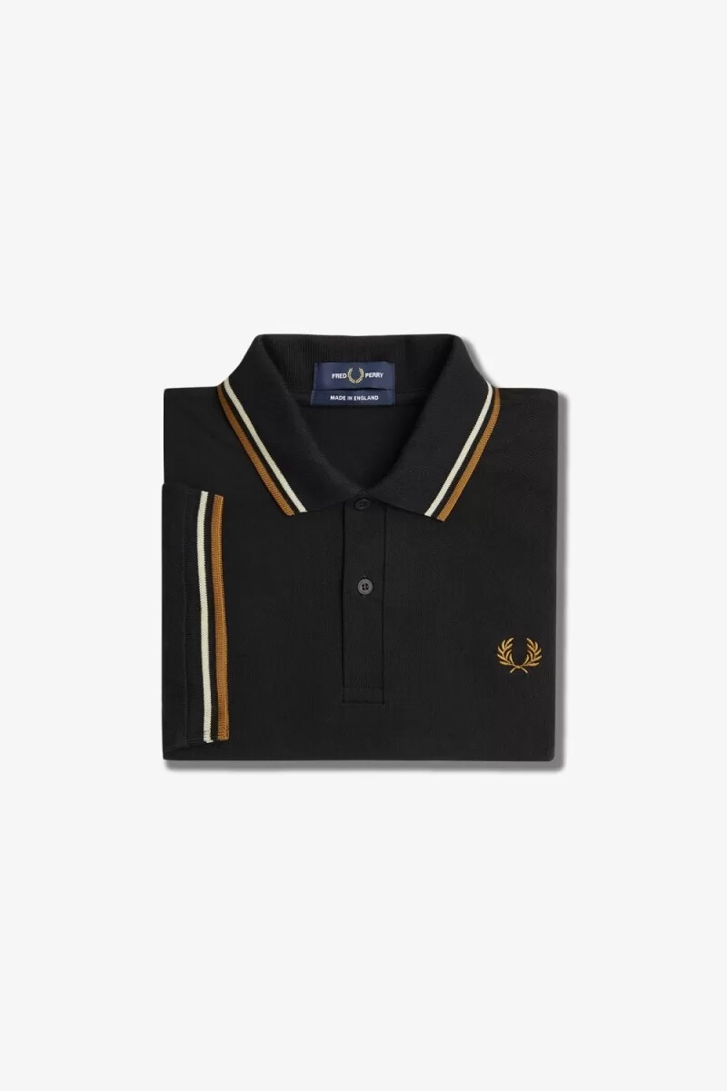 fred perry m12 camicia da uomo nera color avena caffè scuro