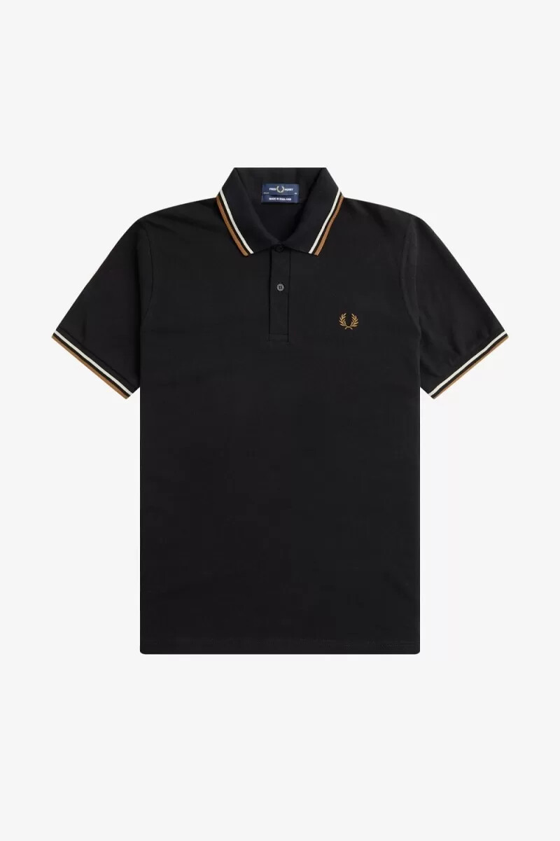 fred perry m12 camicia da uomo nera color avena caffè scuro