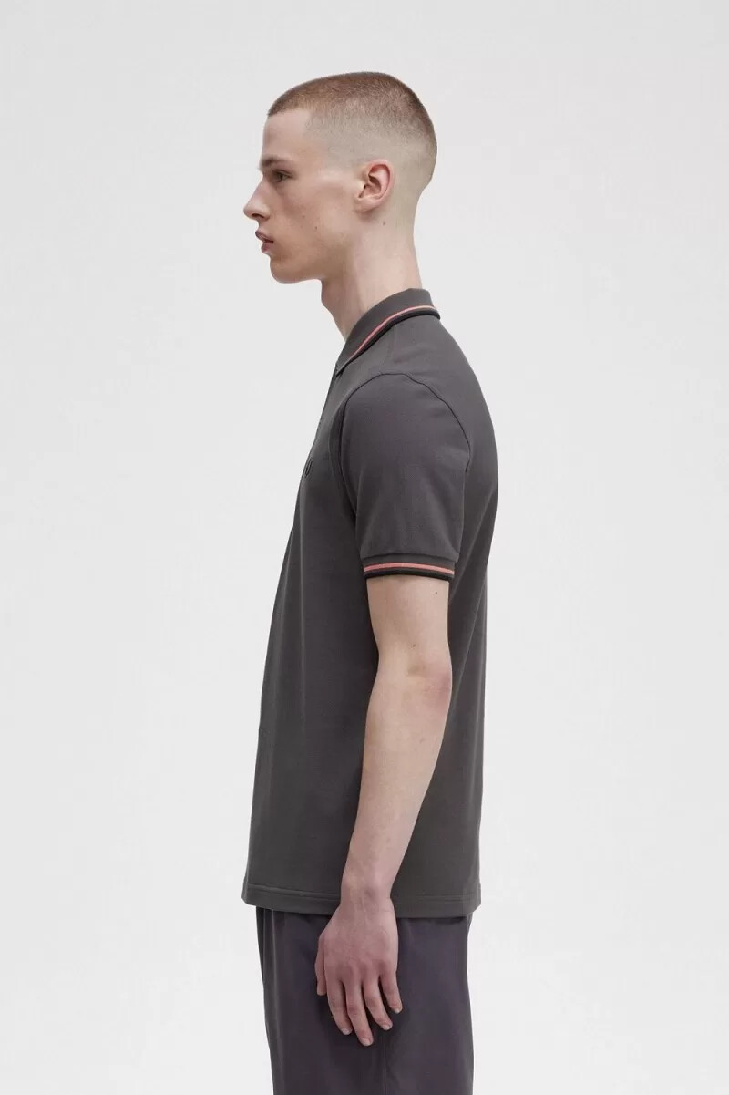fred perry m3600 camicia da uomo gunmetal coral heat nero