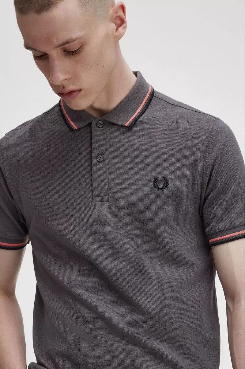 fred perry m3600 camicia da uomo gunmetal coral heat nero