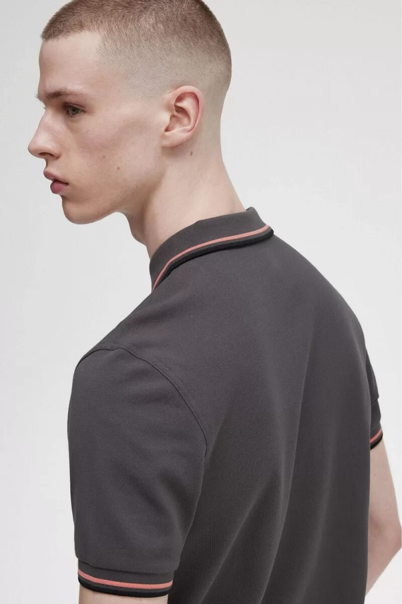 fred perry m3600 camicia da uomo gunmetal coral heat nero