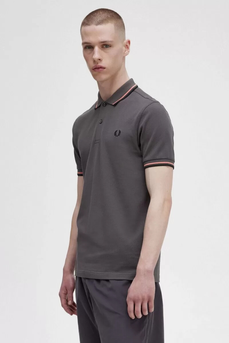 fred perry m3600 camicia da uomo gunmetal coral heat nero