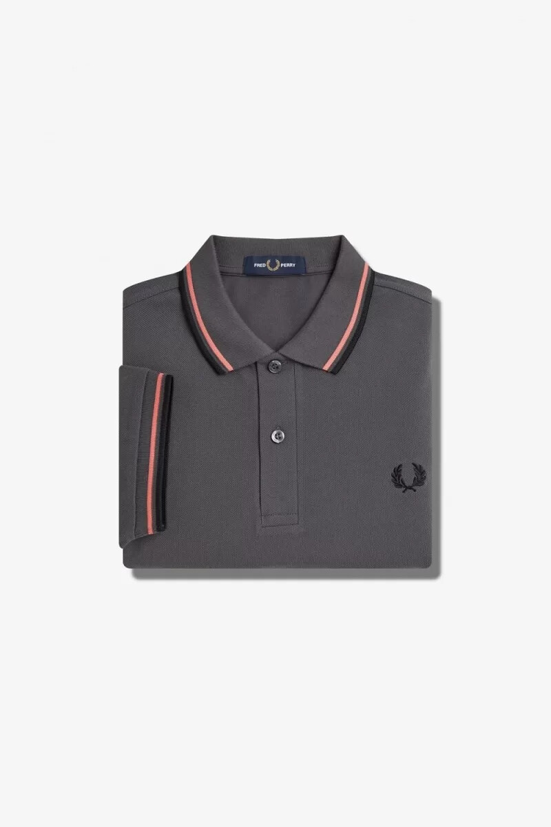 fred perry m3600 camicia da uomo gunmetal coral heat nero